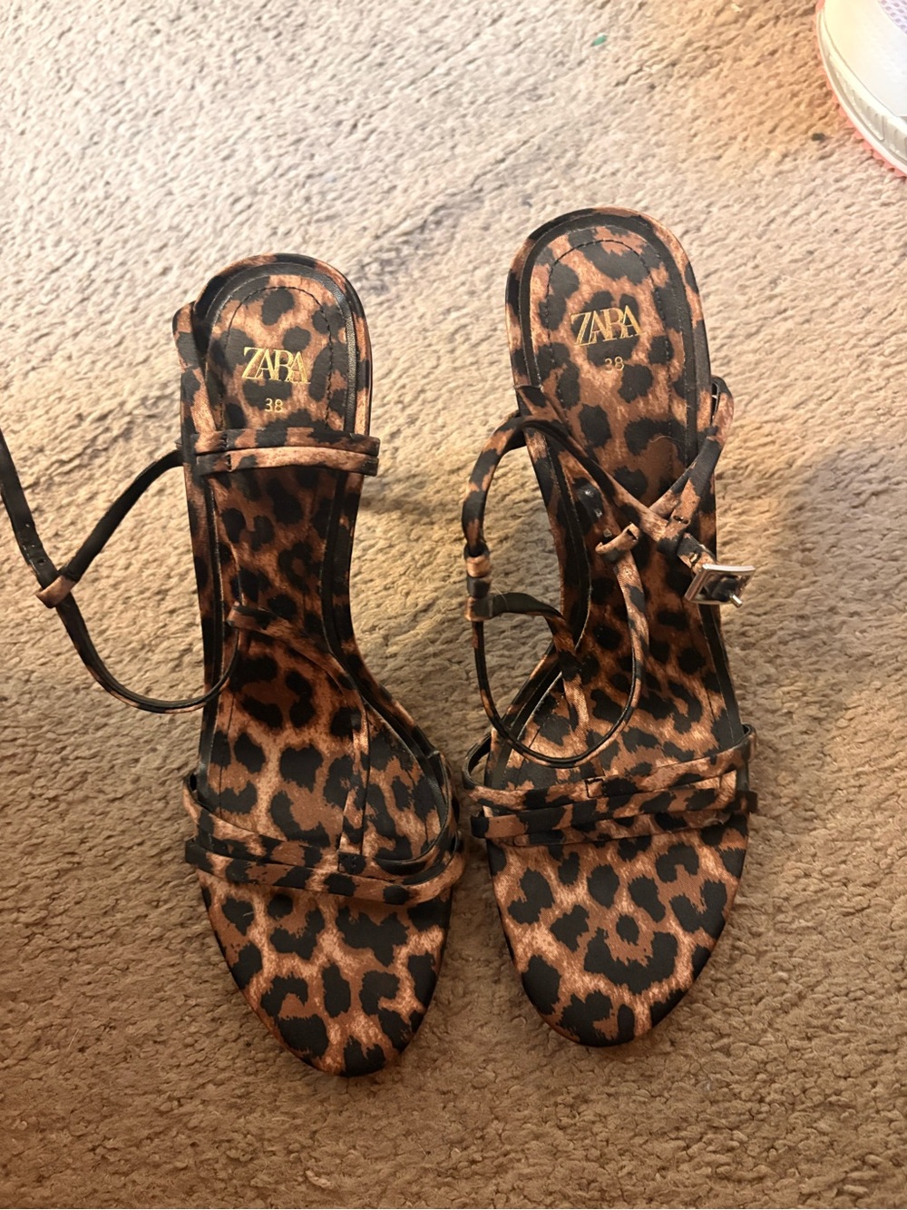 Zara Leopard Print Strappy Heels - Brown/Black